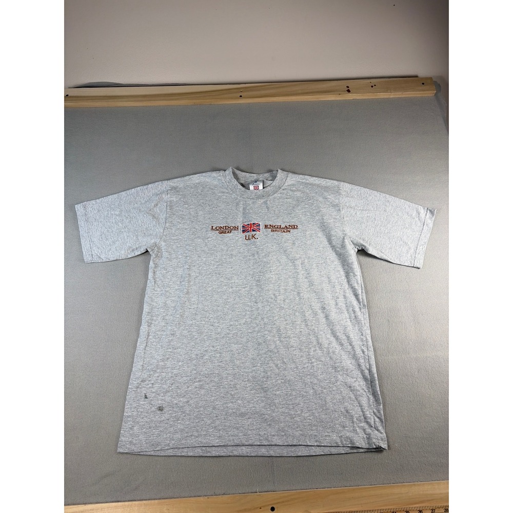 Crest of London England Britain T-Shirt Mens XL Gray Union Jack Embroidered UK